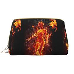 OCELIO Fire Nude Woman Flame Leder Tragbare Kosmetiktasche (groß), Leder Clutch Reißverschluss Kosmetiktasche, Kulturtasche Reisetasche, Reise Aufbewahrungstasche, Weiß, Einheitsgröße, Weiß, One Size von OCELIO