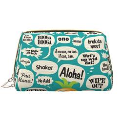 OCELIO Hawaiian Slogans Leder Tragbare Kosmetiktasche (groß), Leder Clutch Reißverschluss Kosmetiktasche, Kulturtasche Reisetasche, Reise Aufbewahrungstasche, Weiß, Einheitsgröße, Weiß, One Size von OCELIO