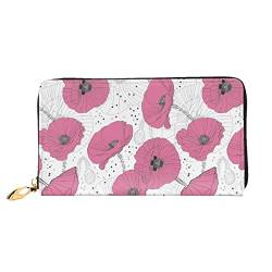 OCELIO Lange Damen-Geldbörse aus Leder, Kartenorganizer, Metall-Reißverschluss, Kreditkarten-Tasche, elegante Clutch-Geldbörse, rosa Blume, Schwarz, Einheitsgröße, Schwarz, One Size von OCELIO