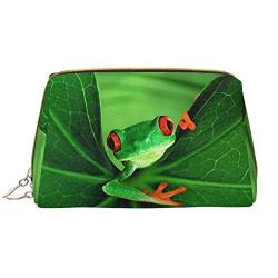 OCELIO Niedlicher Frosch Leder Tragbare Kosmetiktasche (groß), Leder Clutch Reißverschluss Kosmetiktasche, Kulturbeutel Reisetasche, Reise Aufbewahrungstasche, Weiß, Einheitsgröße, Weiß, One Size von OCELIO