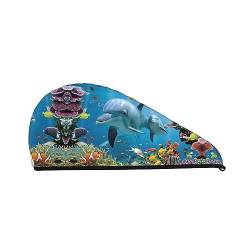 Ocean Dolphin Looking at You Coral Fleece Dry Hair Hat Bathing Hat, Used for Makeup and Bathing von OCELIO