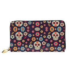 Tropischer Sonnenuntergang Leder Lange Handheld Geldbörse Damen Lange Handheld Brieftasche Verwendet für Kreditkarte Bargeld Münzaufbewahrung, Sugar Skulls, One Size, Casual von OCELIO