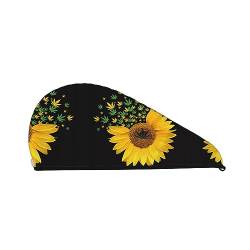 Weed with Sunflower Coral Fleece Dry Hair Hat Bathing Hat, Used for Makeup and Bathing von OCELIO