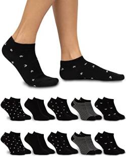 OCERA 10 Paar Damen Sneaker Socken schwarz mit Monden und Sternen - Gr. 39-42 von OCERA