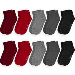 OCERA 10 Paar Kinder Kurzschaft Socken für Mädchen und Jungen - Rot-Grau-Mix 23/26 von OCERA