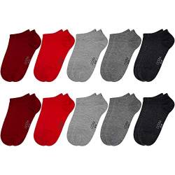 OCERA 10 Paar Kinder Sneaker Socken für Mädchen und Jungen - Rot-Grau-Mix 35/38 von OCERA