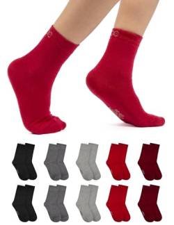 OCERA 10 Paar Kinder Socken für Mädchen und Jungen - Rot-Grau-Mix 31/34 von OCERA