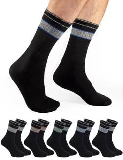 OCERA 10 Paar Sportsocken für Damen & Herren, Tennissocken mit verstärkter Ferse & Spitze, Arbeitssocken mit Komfortbund, in schwarz melliert mit buntem Streifen Gr.35-38 von OCERA