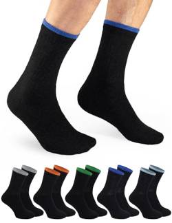 OCERA 10 Paar Sportsocken für Damen & Herren, Tennissocken mit verstärkter Ferse & Spitze, Arbeitssocken mit Komfortbund, in schwarz mit buntem Streifen Gr.39-42 von OCERA