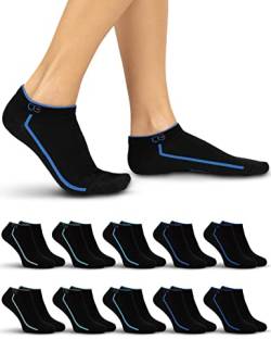 OCERA 10x schwarze Sneaker Socken Unisex für Damen und Herren mit stylischen, modernen blau abgestuften Streifen in Gr. 35-39 von OCERA