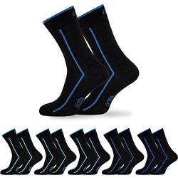 OCERA 10x schwarze Socken Unisex für Damen und Herren mit stylischen, modernen blau abgestuften Streifen in Gr. 35-38 von OCERA