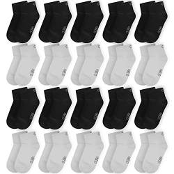 OCERA 20 Paar Kinder Kurzschaft Socken für Mädchen und Jungen - Schwarz-Weiß-Mix 31/34 von OCERA