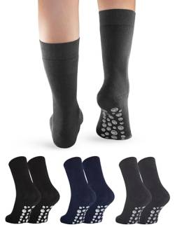 OCERA 3 Paar Thermo Stoppersocken mit ABS - Anti Rutschsocken mit Innenfrottee für Damen und Herren, haussocken, yoga socken, Öko Tex zertifizierte Baumwolle, in Grau, Marine, Schwarz Gr. 39/42 von OCERA