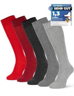 OCERA 5 Paar Kniestrümpfe für Damen & Herren (unisex) in Rot-Grau-Mix 39/42 von OCERA