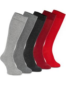 OCERA 5 Paar Kniestrümpfe für Damen & Herren (unisex) in Rot-Grau-Mix 43/46 von OCERA