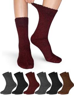 OCERA 6 Paar Damen Thermo-Socken mit Vollfrottee und Soft-Bund im Farbmix - Grau, Rot, Gelb, Anthrazit Gr. 35/38 von OCERA
