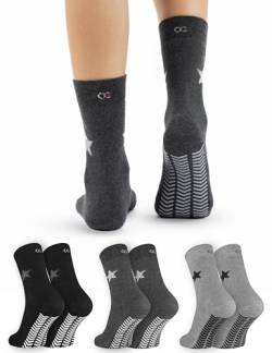 OCERA 6 Paar Thermo Stoppersocken mit ABS - Anti Rutschsocken mit Innenfrottee für Damen und Herren - Grautöne mit Sterne Muster 43-46 von OCERA