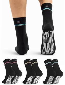 OCERA 6 Paar Thermo Stoppersocken mit ABS - Anti Rutschsocken mit Innenfrottee für Damen und Herren - Schwarz mit bunten Ringel 39-42 von OCERA