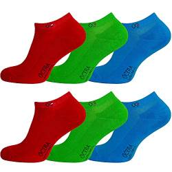 OCERA 6 Paar Wellness Sneaker Socken Baumwolle NEU mit Frotteesohle + gekettelter Spitze Unisex Damen + Herren in modernen Farben Rot, Grün, Blau Gr. 43-46 von OCERA