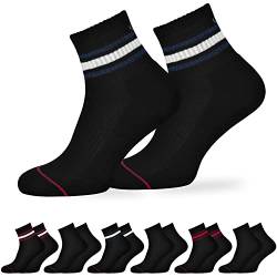 OCERA Active Premium Retro Sport und Freizeit Kurzschaft Socken für Damen & Herren,6 Paar Tennissocken mit weicher Frottee Sohle mit Farbstreifen schwarz 43-46 von OCERA