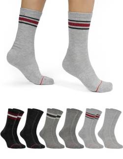 OCERA Active Premium Retro Sport und Freizeit Socken für Damen & Herren,6 Paar Tennissocken mit weicher Frottee Sohle mit Farbstreifen grau 39-42 von OCERA