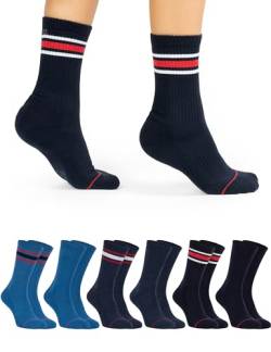 OCERA Active Premium Retro Sport und Freizeit Socken für Damen & Herren,6 Paar Tennissocken mit weicher Frottee Sohle mit Farbstreifen marine 35-38 von OCERA