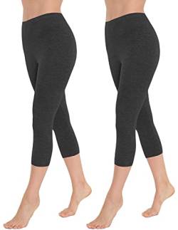 OCERA Damen 3/4 Leggings (Capri) aus atmungsaktiver Baumwolle mit hoher Taille, ÖKO-TEX Standard 100 Zertifiziert, Anthrazit - XL, 2er Pack von OCERA