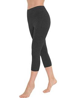 OCERA Damen 3/4 Leggings (Capri) aus atmungsaktiver Baumwolle mit hoher Taille, ÖKO-TEX Standard 100 Zertifiziert, Anthrazit - XL von OCERA