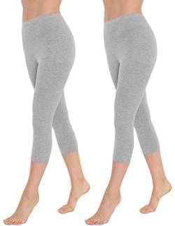 OCERA Damen 3/4 Leggings (Capri) aus atmungsaktiver Baumwolle mit hoher Taille, ÖKO-TEX Standard 100 Zertifiziert, Grau - L, 2er Pack von OCERA