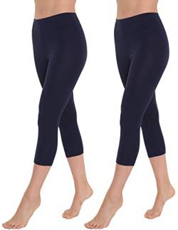 OCERA Damen 3/4 Leggings (Capri) aus atmungsaktiver Baumwolle mit hoher Taille, ÖKO-TEX Standard 100 Zertifiziert, Marineblau - L, 2er Pack von OCERA