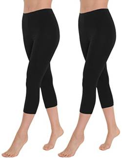 OCERA Damen 3/4 Leggings (Capri) aus atmungsaktiver Baumwolle mit hoher Taille, ÖKO-TEX Standard 100 Zertifiziert, Schwarz - XL, 2er Pack von OCERA