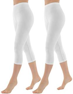 OCERA Damen 3/4 Leggings (Capri) aus atmungsaktiver Baumwolle mit hoher Taille, ÖKO-TEX Standard 100 Zertifiziert, Weiß - S, 2er Pack von OCERA