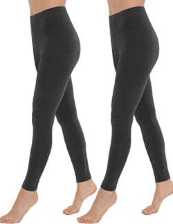 OCERA Damen Lange Leggings aus atmungsaktiver Baumwolle mit hoher Taille, ÖKO-TEX Standard 100 Zertifiziert, Anthrazit - XL, 2er Pack von OCERA