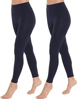 OCERA Damen Lange Leggings aus atmungsaktiver Baumwolle mit hoher Taille, ÖKO-TEX Standard 100 Zertifiziert, Marineblau - S, 2er Pack von OCERA