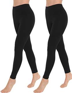 OCERA Damen Lange Leggings aus atmungsaktiver Baumwolle mit hoher Taille, ÖKO-TEX Standard 100 Zertifiziert, Schwarz - S, 2er Pack von OCERA