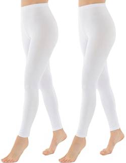 OCERA Damen Lange Leggings aus atmungsaktiver Baumwolle mit hoher Taille, ÖKO-TEX Standard 100 Zertifiziert, Weiß - M, 2er Pack von OCERA