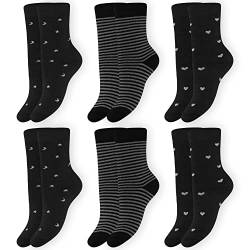 OCERA Thermo Socken (6er Pack) mit Sternen, Monden und Herzen für Damen in schwarz Größe 35-38 von OCERA