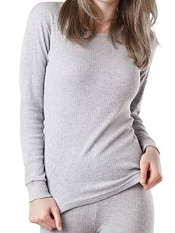 OCERA Thermo Unterhemd für Damen, Warme Thermounterwäsche aus Baumwolle für den Winter - hellgrau - M von OCERA