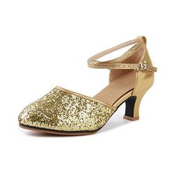 Damen Tanzschuhe Pumps Latin Schuhe Gesellschaftstanz Schuhe hochhackig Pailletten Sexy Gummi Gold Asiatisch 41/ EU 40 von OCHENTA