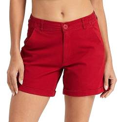 OCHENTA Damen Camo Casual Shorts mit Taschen Elastische Taille 4" Sommerkleidung, Rot/Ausflug, einfarbig (Getaway Solids), 34 von OCHENTA