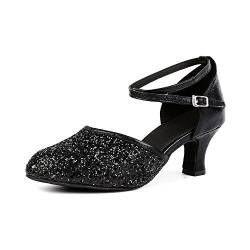 Ochenta Damen Pailletten Leder spitz Zehen Kitten Heel Latin Ballsaal Tanzschuhe, Schwarz - Gummi schwarz - Größe: 41 EU von OCHENTA