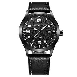 OCHSTIN Automatik-Automatikuhr für Herren, Militär-Armbanduhr, automatisches Uhrwerk, Datumsanzeige, Lederband, mechanische Armbanduhren (schwarz) von OCHSTIN