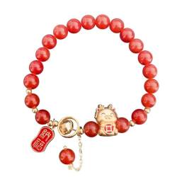 OCKULT 2024 Chinesisches Jahr Drachen-Armbänder, Neujahrs-Drachen-Armbänder, rote Elas-Stretch-Drachen-Shui-Armbänder, Feng-Perlen von OCKULT