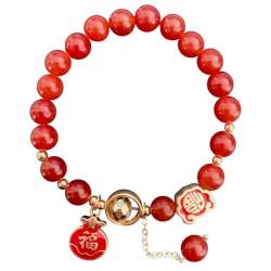 OCKULT 2024 Chinesisches Jahr Drachen-Armbänder, Neujahrs-Drachen-Armbänder, rote Elas-Stretch-Drachen-Shui-Armbänder, Feng-Perlen von OCKULT