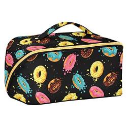 ODAWA Ethnische Muster Vintage Reise Make-up Tasche Tragbare Große Öffnung Kosmetiktasche Tolietry Tasche für Frauen und Mädchen, Donuts Pink Chocolate Blue von ODAWA