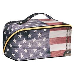 ODAWA Gunge Kosmetiktasche mit Musiknoten, tragbar, große Öffnung, Kosmetiktasche für Damen und Mädchen, Schwarz, American Flag1 von ODAWA