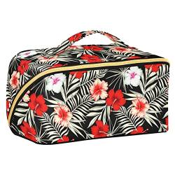 ODAWA Hawaiianische tropische Reise-Make-up-Tasche, tragbar, große Öffnung, Kosmetiktasche, Werkzeugtasche für Frauen und Mädchen, Hibiskusblüten von ODAWA