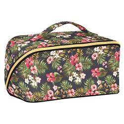 ODAWA Hawaiianische tropische Reise-Make-up-Tasche, tragbar, große Öffnung, Kosmetiktasche, Werkzeugtasche für Frauen und Mädchen, Tropische Blumenblüte von ODAWA