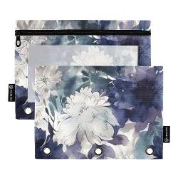 ODAWA Lila Beige Floral Binder Pencil Pouch, 2 Pack 3 Ring Binder Pouch with Smooth Zipper, Clear Window Pencil Case for Binder von ODAWA