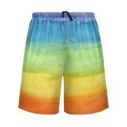 ODAWA Pferde-Pyjamahose für Herren, Regenbogenblau, leicht, lockere Lounge-Schlafhose, Shorts, Gestreifter Regenbogen, XXL von ODAWA